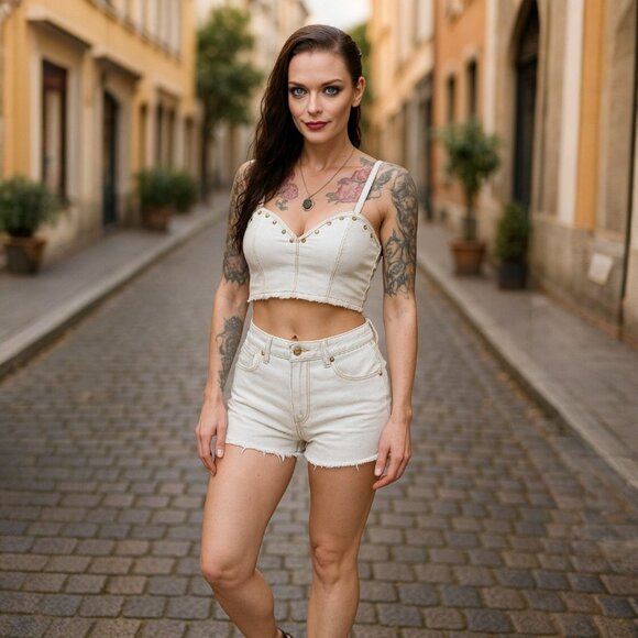 Club Exx Smoked N Sassy Denim Halter Crop Top – Studded White – XL & L – NWT - Picture 4 of 4